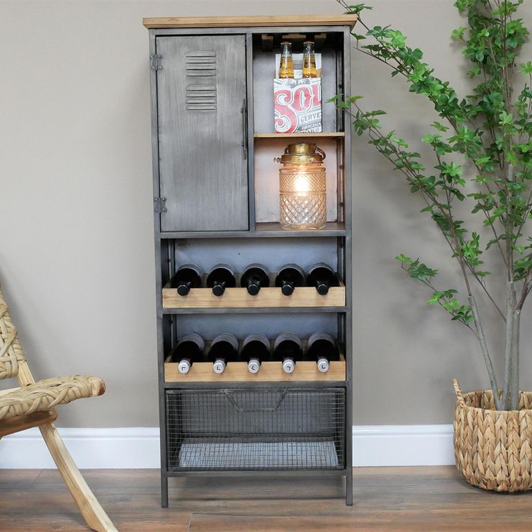 Wine Cabinet - Fir Wood and Metal