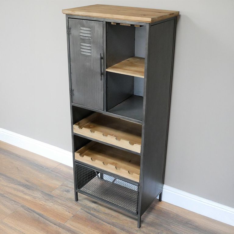 Wine Cabinet - Fir Wood and Metal