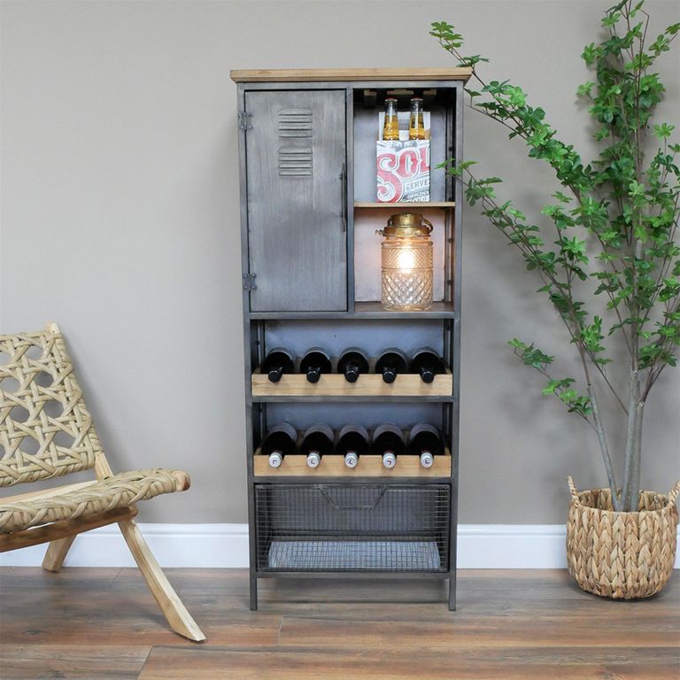 Wine Cabinet - Fir Wood and Metal