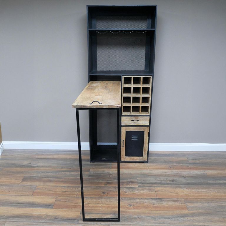Bar Cabinet - Mango Wood and Black Metal - Large