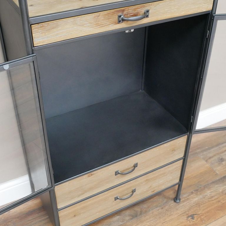 Wine Cabinet - Wood and Metal - 2 Door - 2 Drawer