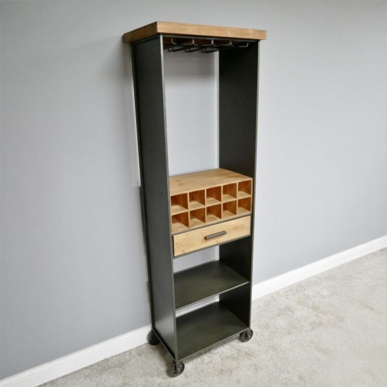 Wine Cabinet - Wood and Metal - Tall - with Wheels