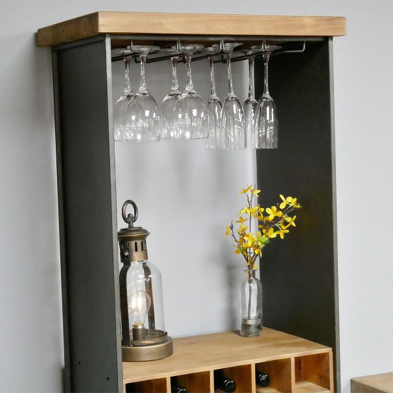 Wine Cabinet - Wood and Metal - Tall - with Wheels
