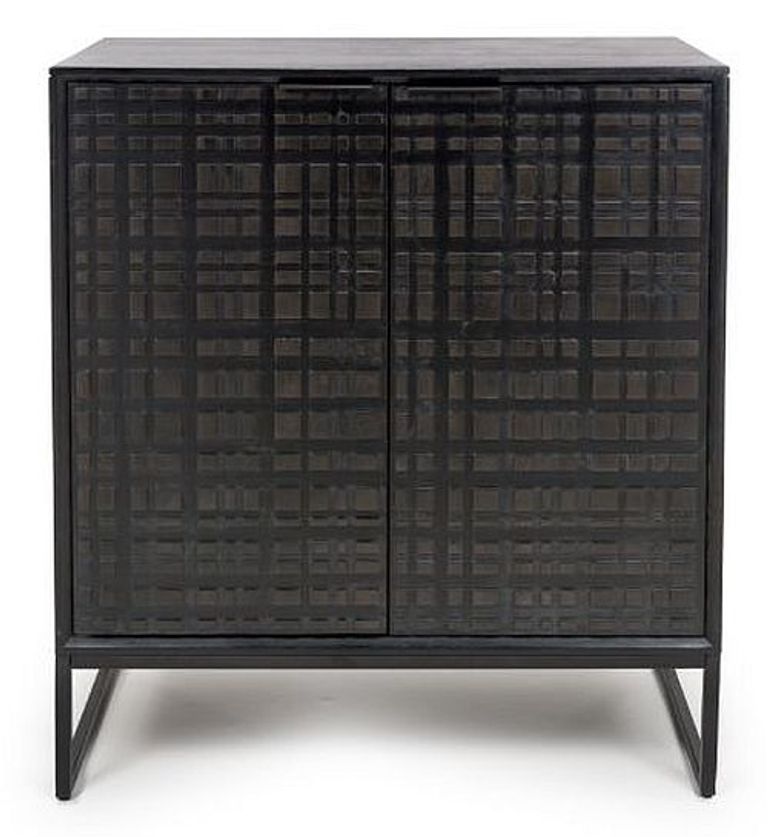 Fusion Mango Wood Drinks Cabinet - 2 Door - Black - Geometric