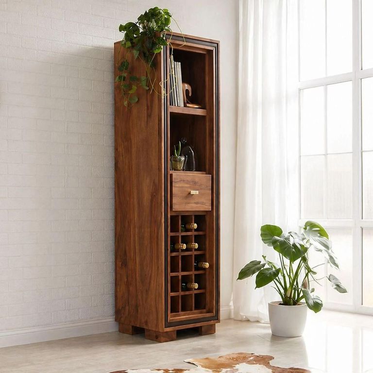 Jodhpur Wine Rack - 1 Drawer - Tall - with Wine Rack - Solid Sheesham Wood