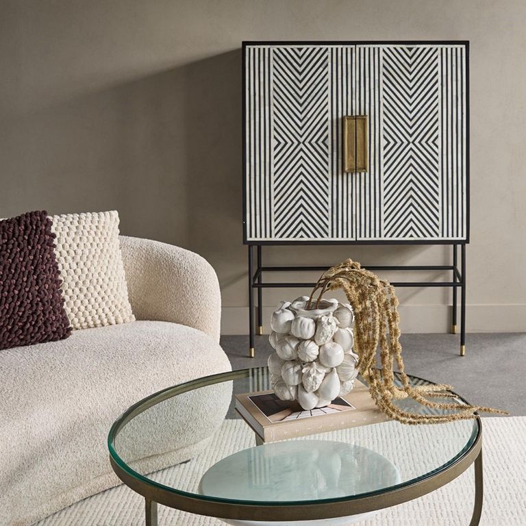 Delaney Bar Cabinet - Black and White Bone Inlay - 2 Door