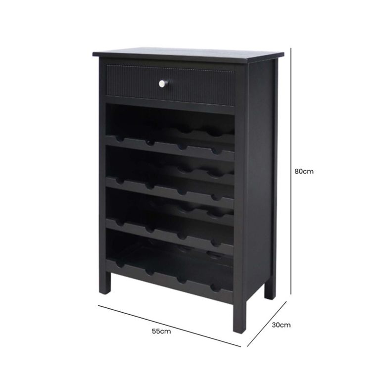Lindon Storage Wine Cabinet - 1 Drawer - Black
