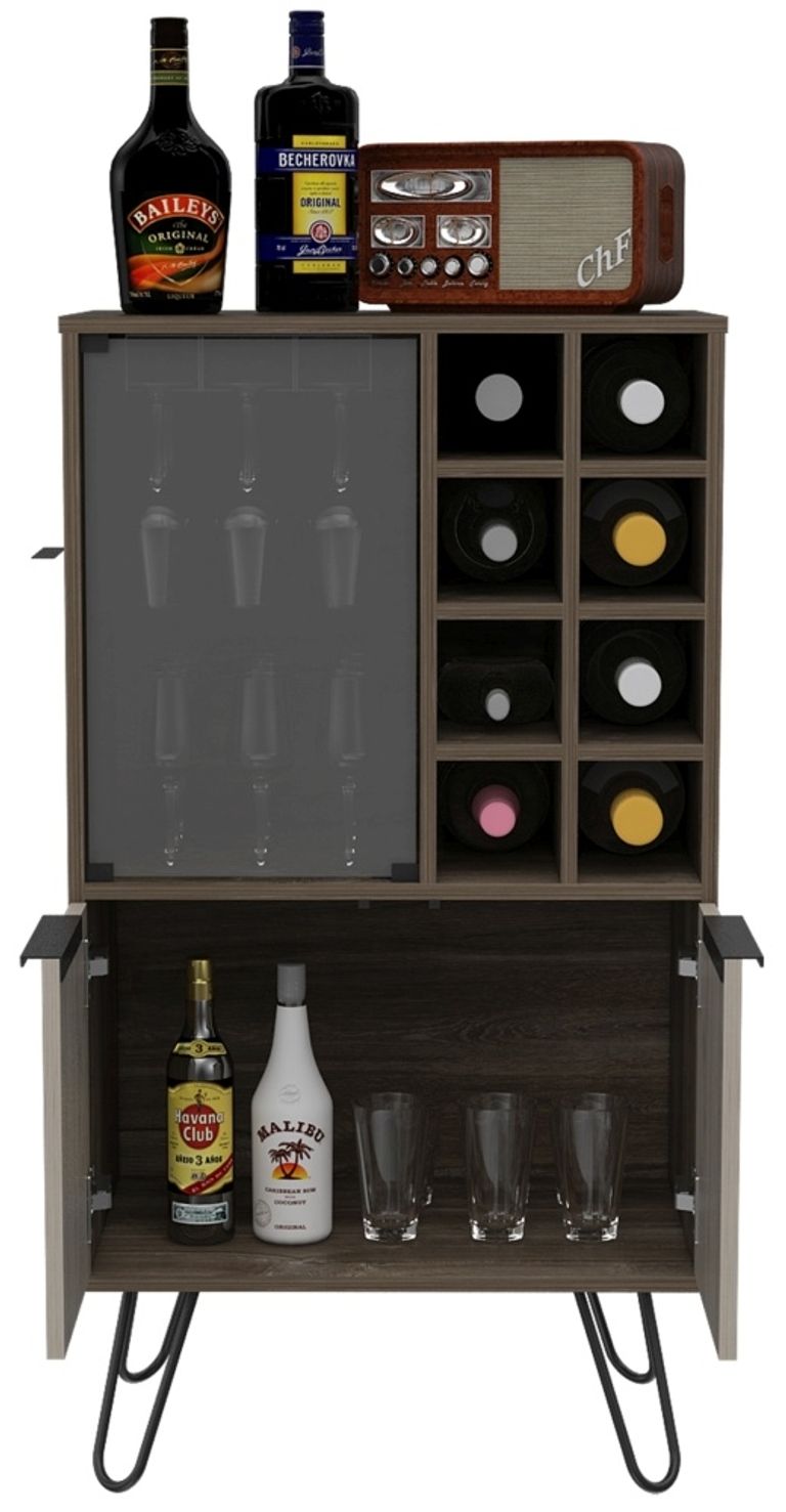 Nevada Grey Oak Effect Wine Cabinet with Hairpin Legs