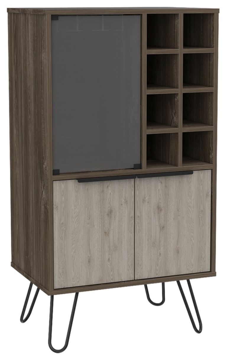 Nevada Grey Oak Effect Wine Cabinet with Hairpin Legs