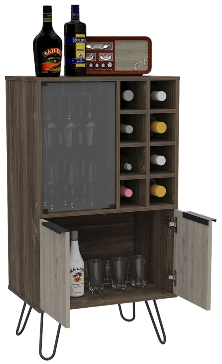 Nevada Grey Oak Effect Wine Cabinet with Hairpin Legs