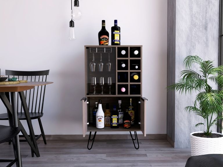 Nevada Grey Oak Effect Wine Cabinet with Hairpin Legs