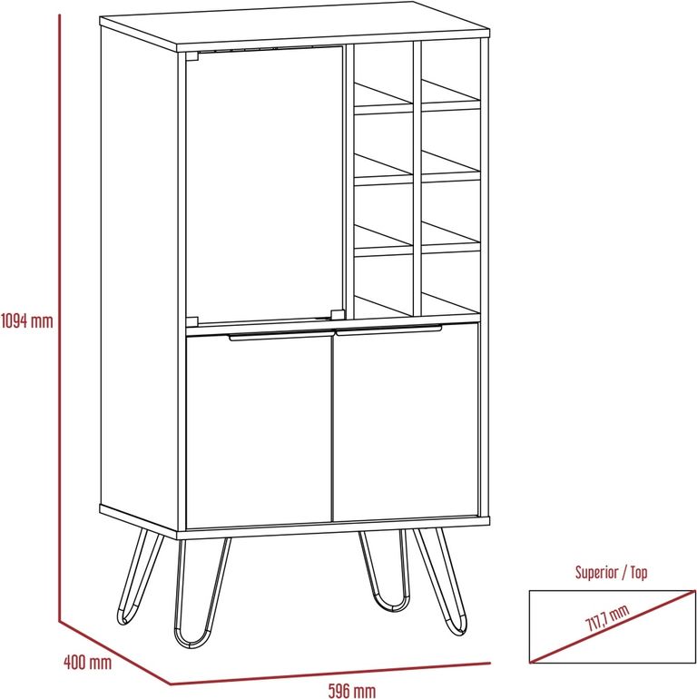 Nevada Grey Oak Effect Wine Cabinet with Hairpin Legs