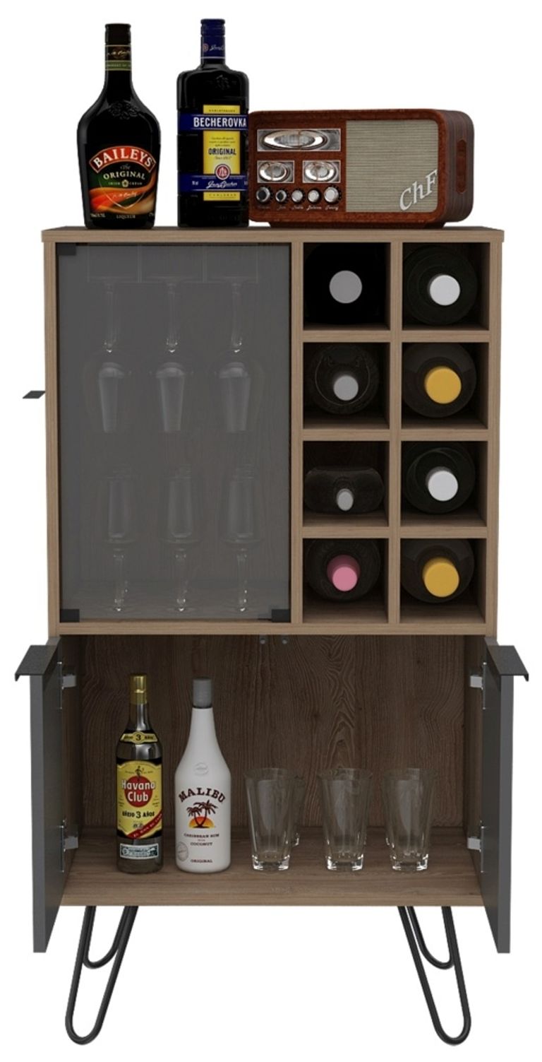 Vegas Grey Wine Cabinet with Hairpin Legs