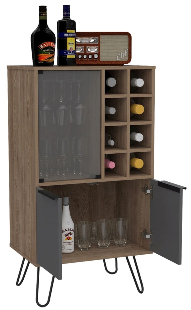 Vegas Grey Wine Cabinet with Hairpin Legs