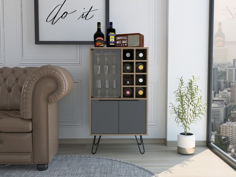 Vegas Grey Wine Cabinet with Hairpin Legs