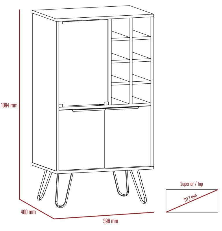 Vegas Grey Wine Cabinet with Hairpin Legs