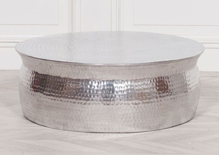 Silver Aluminium Hammered Round Coffee Table | Choice Furniture ...