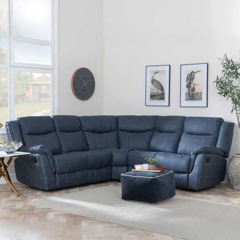 Humz Hilbert Blue Fabric Corner Sofa