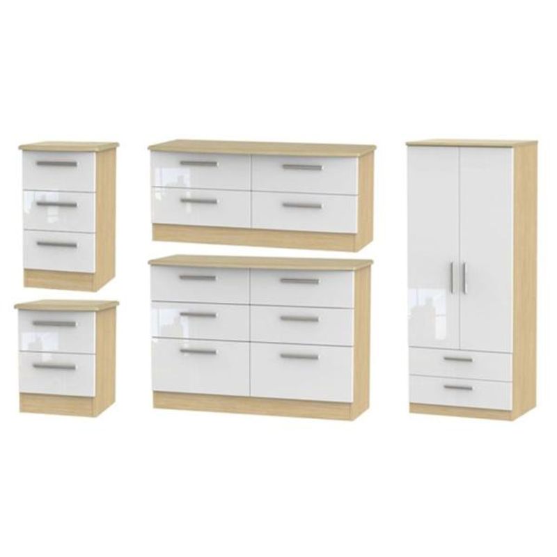 Knightsbridge High Gloss White and Light Oak