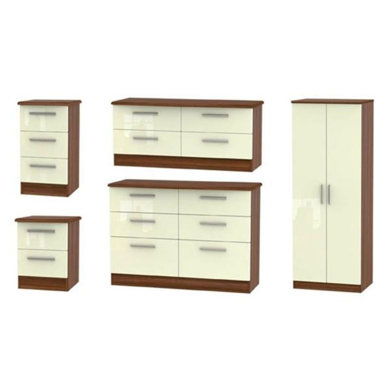 Knightsbridge High Gloss Cream and Noche Walnut