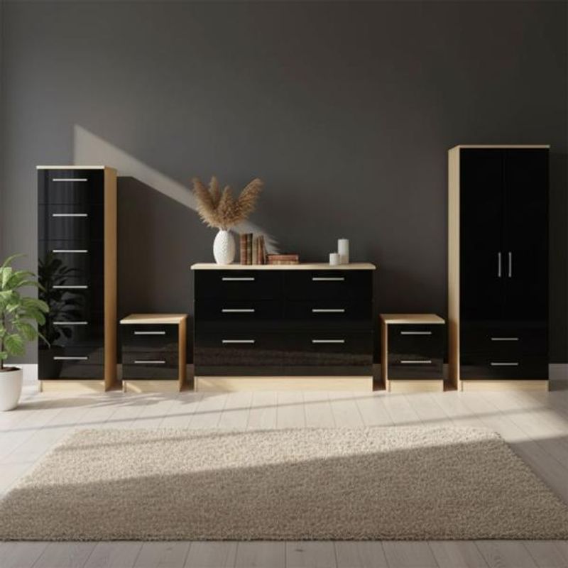 Knightsbridge High Gloss Black and Light Oak