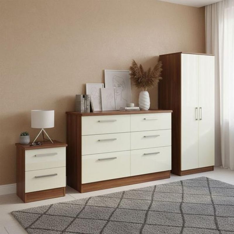 Knightsbridge High Gloss Cream and Noche Walnut