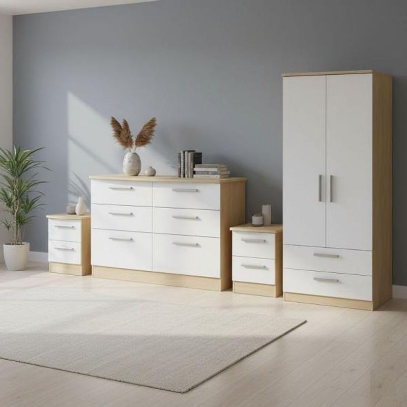 Knightsbridge High Gloss White and Light Oak