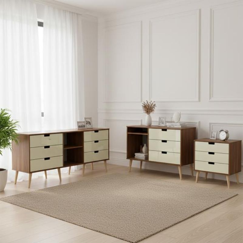 Shanghai High Gloss Cream and Noche Walnut