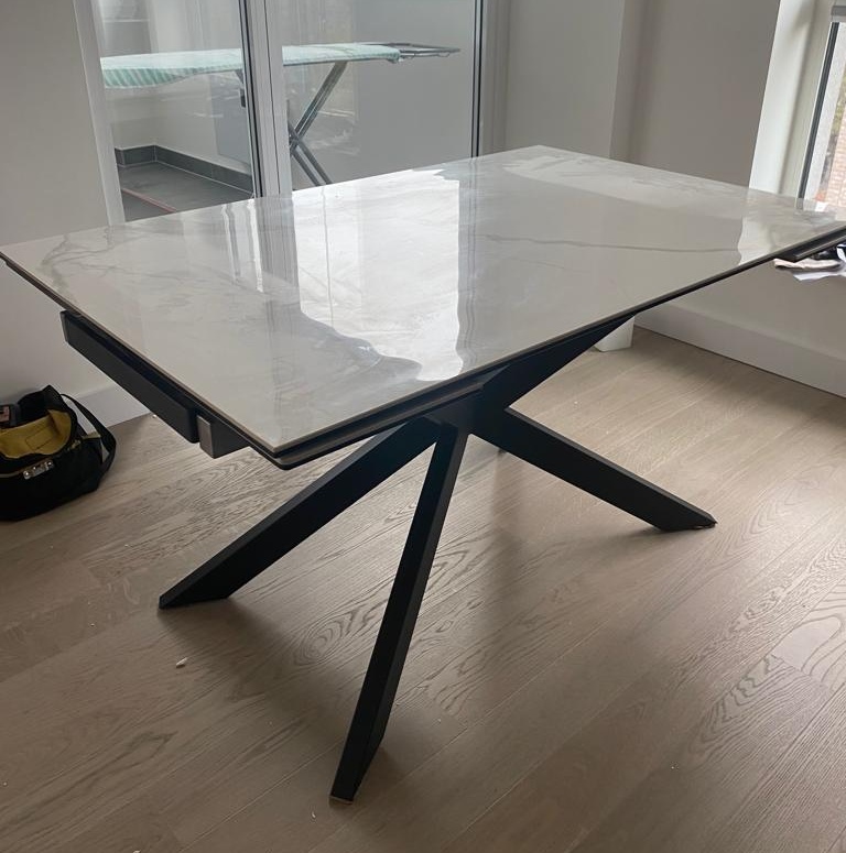 Sutton Dining Table - 4-8 Seater - 140cm-200cm - Extending - White Ceramic - Black Star Base