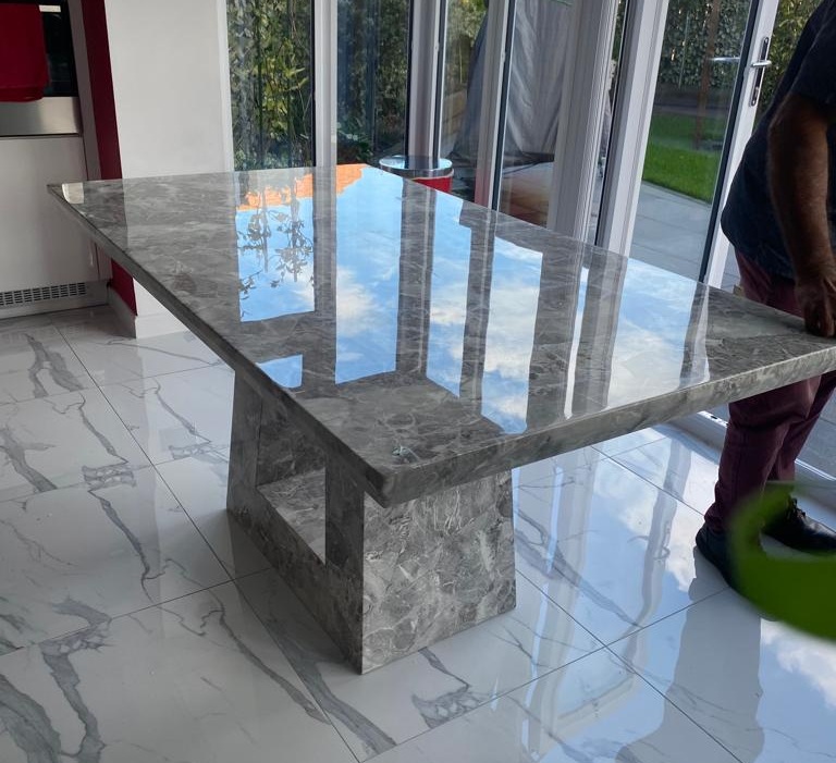Milan Dining Table - Grey Marble - Sizes Available