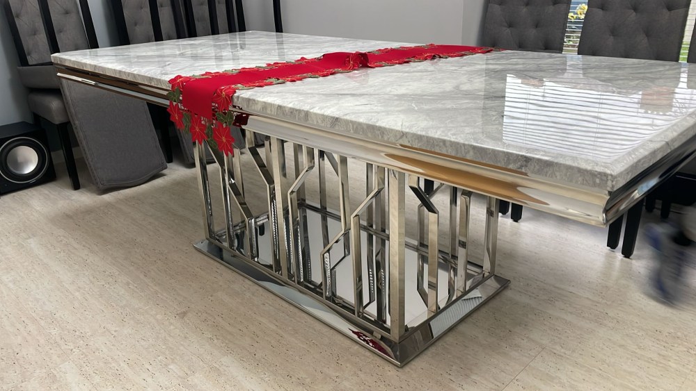 Vortex Dining Table - 8 Seater - 220cm - Grey Marble & Chrome