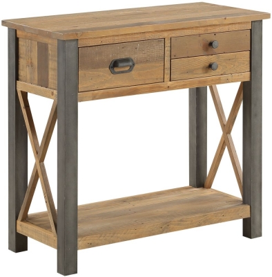 Product photograph of Urban Elegance Reclaimed Wood 3 Drawer Console Table from Choice Furniture Superstore
