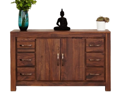 Product photograph of Mayan Walnut 2 Door 6 Drawer Sideboard from Choice Furniture Superstore
