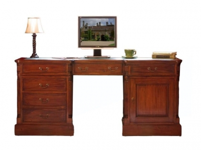 Product photograph of La Roque Mahogany 1 Door 6 Drawer Computer Desk from Choice Furniture Superstore