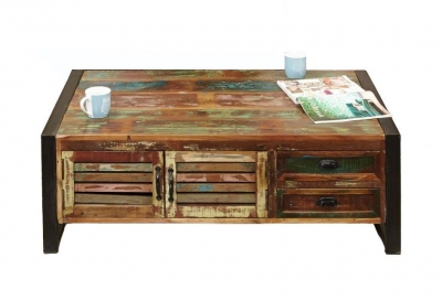Product photograph of Urban Chic Reclaimed 2 Door 2 Drawer Coffee Table from Choice Furniture Superstore