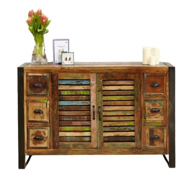 Product photograph of Urban Chic Reclaimed 2 Door 6 Drawer Sideboard from Choice Furniture Superstore