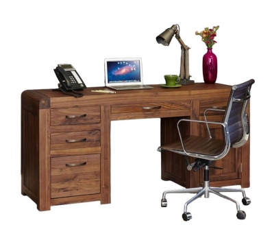 Product photograph of Shiro Walnut 1 Door 5 Drawer Computer Desk from Choice Furniture Superstore