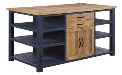 Product photograph of Splash Of Blue Reclaimed Wood 4 Drawer Kitchen Island from Choice Furniture Superstore