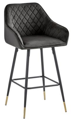 Set Of 2 Gun Metal Grey Velvet Fabric Barstool