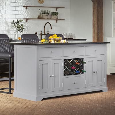 Grey Kitchen Island With Black Granite Top