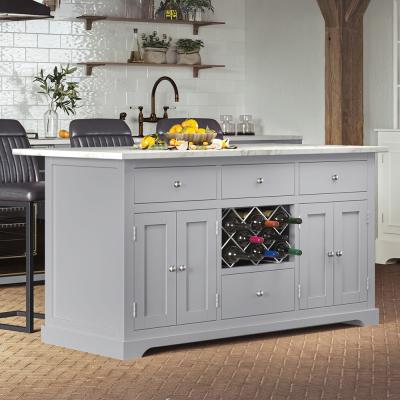 Grey Kitchen Island With White Granite Top
