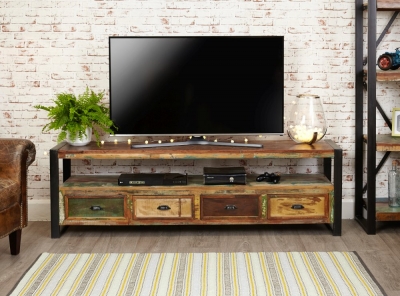 Product photograph of Urban Chic Reclaimed 4 Drawer Tv Cabinet from Choice Furniture Superstore