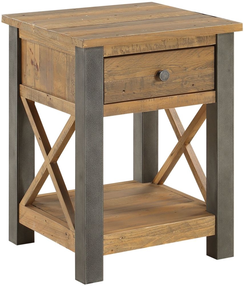 Urmston Elegance Reclaimed Wood 1 Drawer Lamp Table