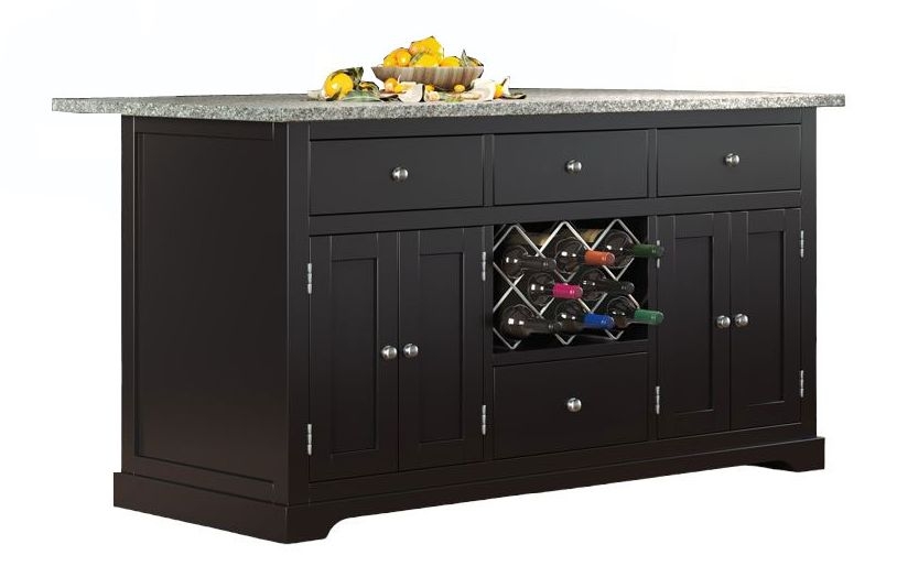 Black Kitchen Island with Grey  Granite Top