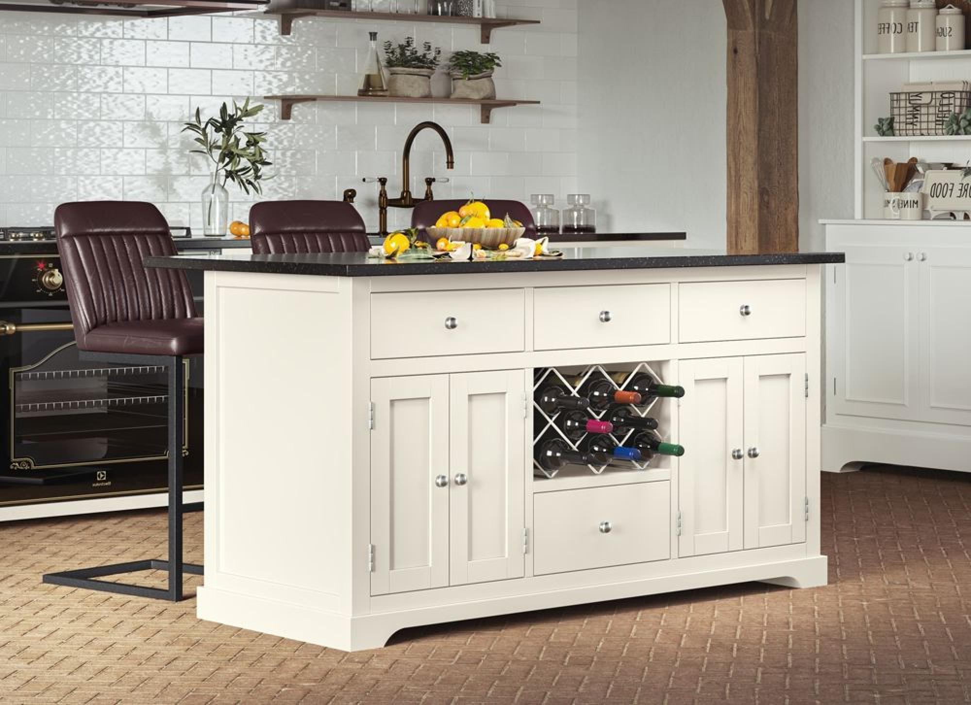 Cream Kitchen Island with Black Granite Top