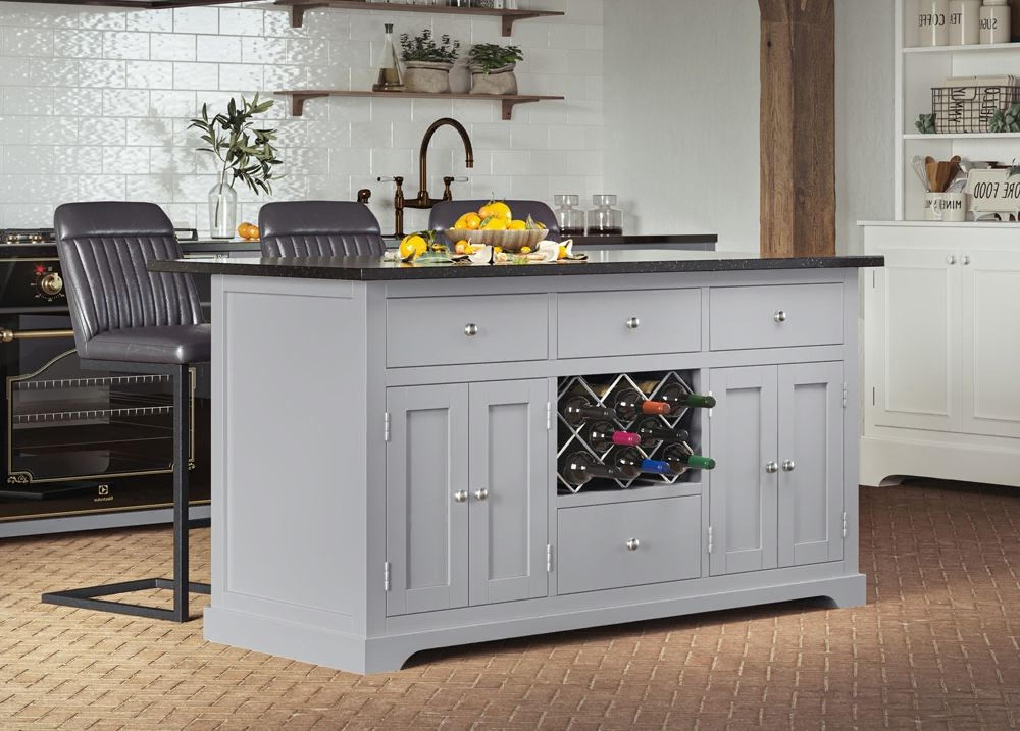 Grey Kitchen Island with Black Granite Top
