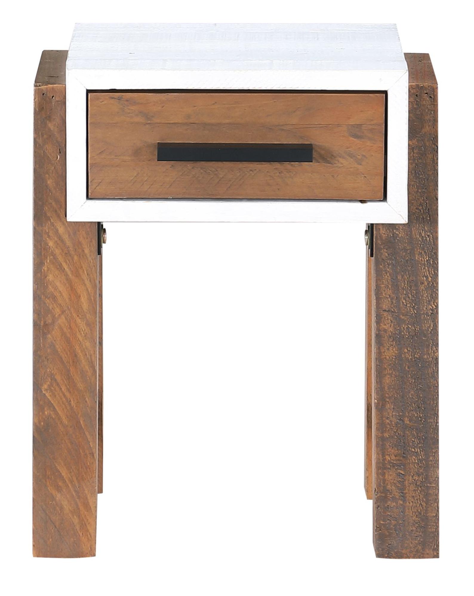 Trego Reclaimed Wood and White 1 Drawer Side Table