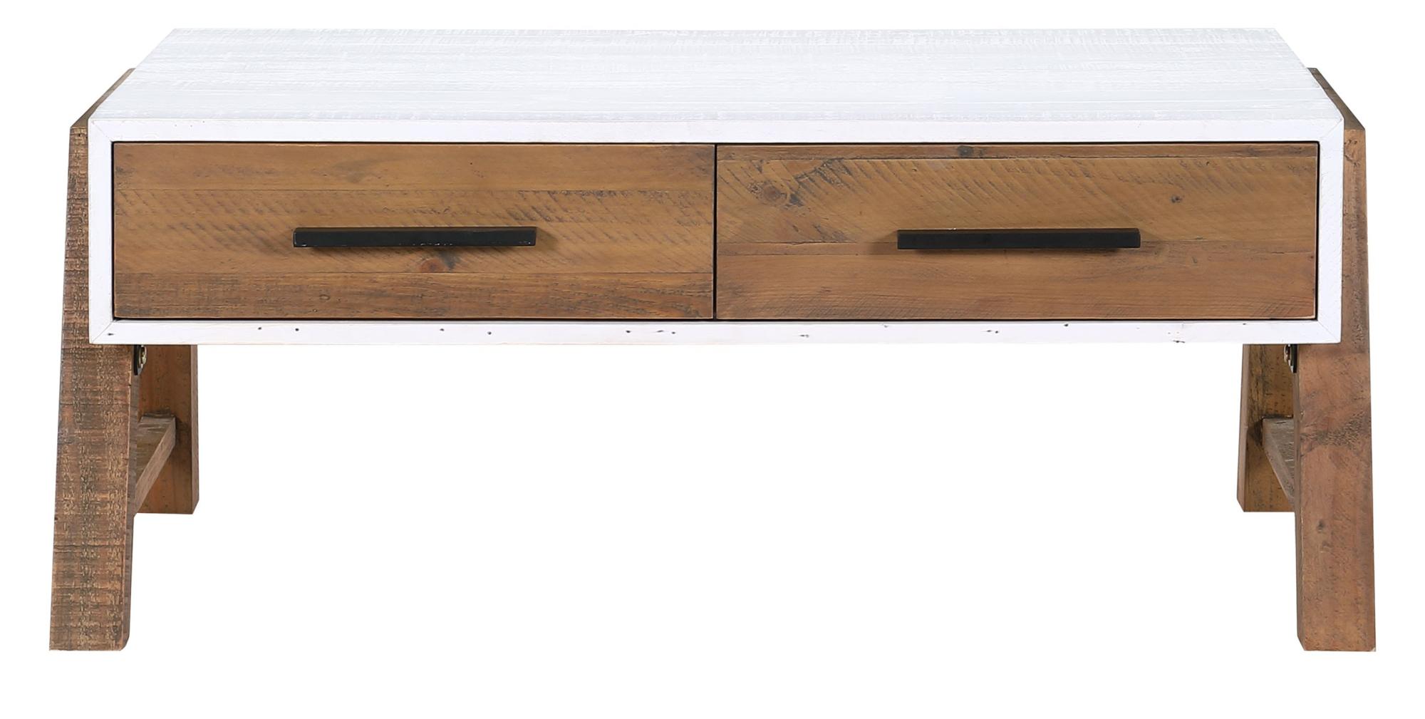 Trego Reclaimed Wood and White 2 Drawer Coffee Table
