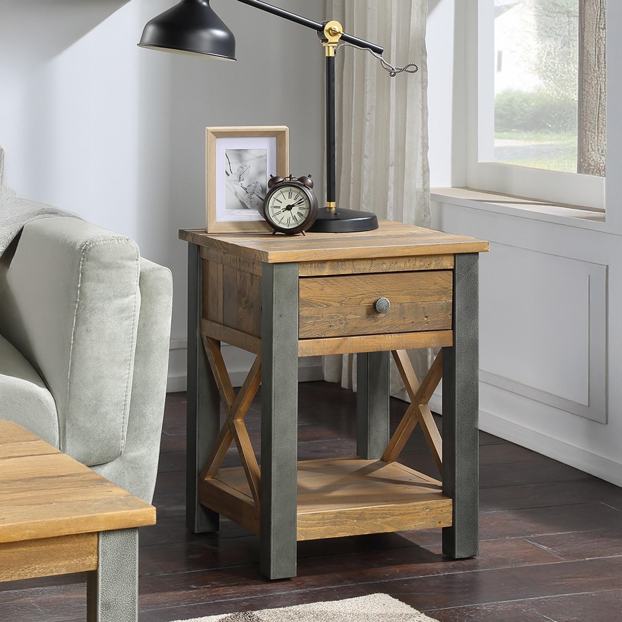Urmston Elegance Reclaimed Wood 1 Drawer Lamp Table