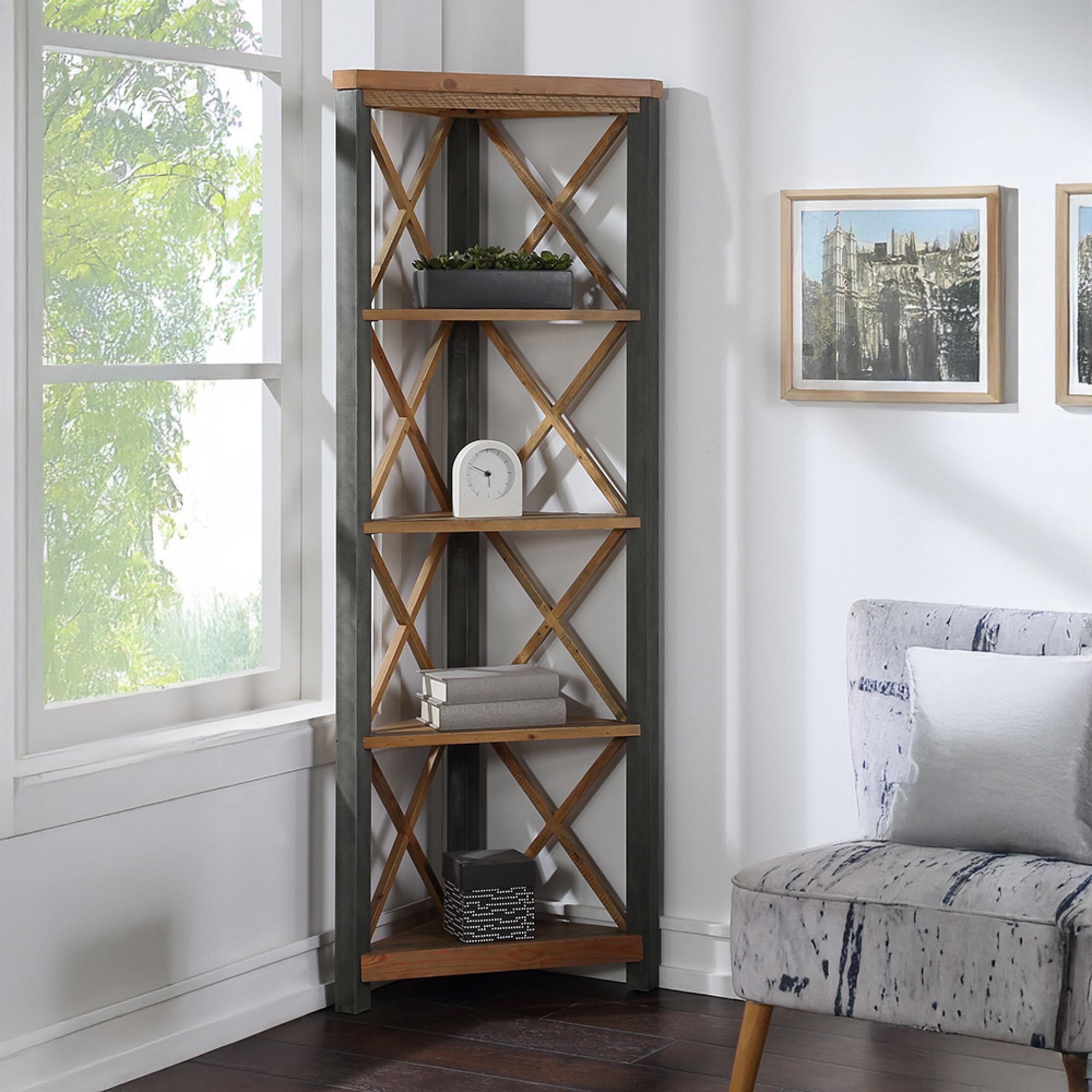 Urmston Elegance Reclaimed Wood Large Corner Bookcase